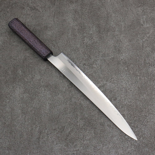 Seisuke Acier Blanc No.1 Migaki Polish Terminé Sujihiki 240mm Chêne laqué violet Manipuler - japanny-FR