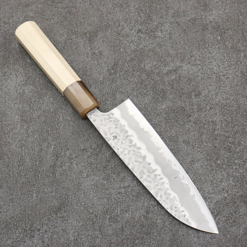 Seisuke Kumo Acier Blanc No.1 Martelé Santoku 165mm Magnolia Manipuler - japanny-FR