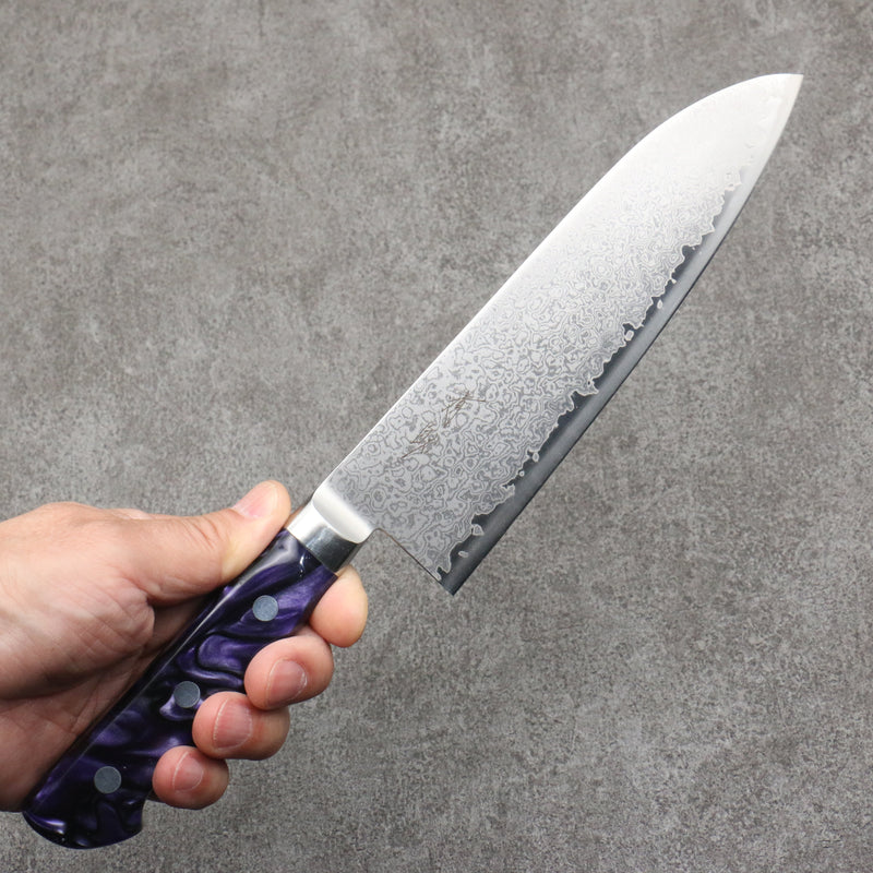 Seisuke VG5 Damas Santoku 175mm Résine marbrée violet Manipuler - japanny-FR