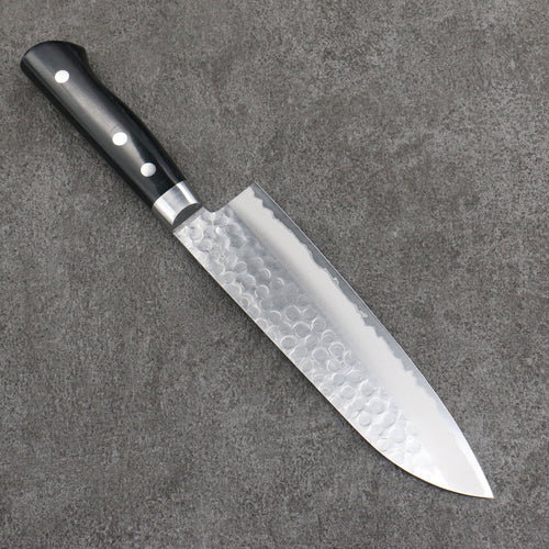 Seisuke Acier Bleu Martelé Côtelé Santoku 180mm Bois de pakka noir Manipuler - japanny-FR