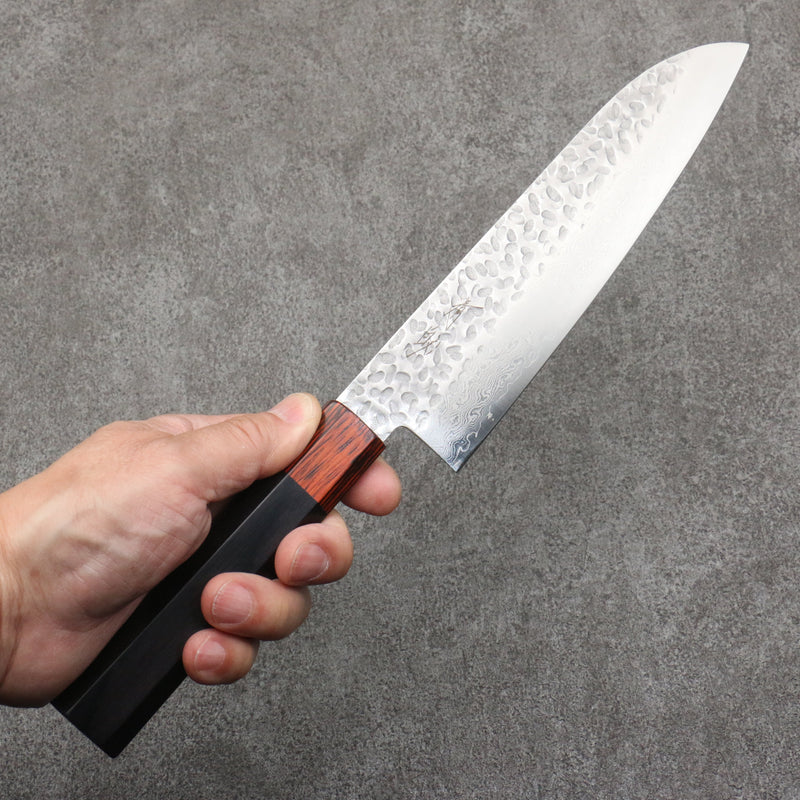 Seisuke VG10 33-Couches Damaacus martelé Santoku 180mm Bois de pakka noir Manipuler - japanny-FR