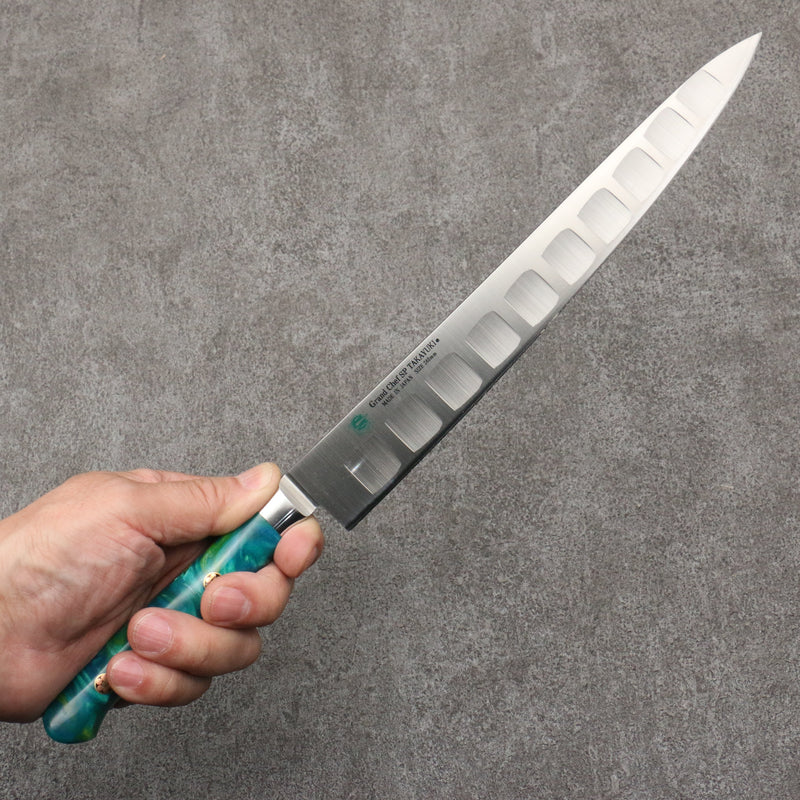 Sakai Takayuki Grand Chef SP Uddeholm Acier suédois résistant aux taches Saumon sujihiki 240mm SP Type III (Jungle) Manipuler - japanny-FR