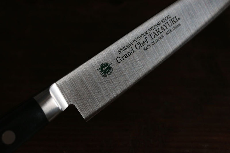 Sakai Takayuki Grand Chef Acier suédois Petite-utilité 120mm Manipuler - japanny-FR