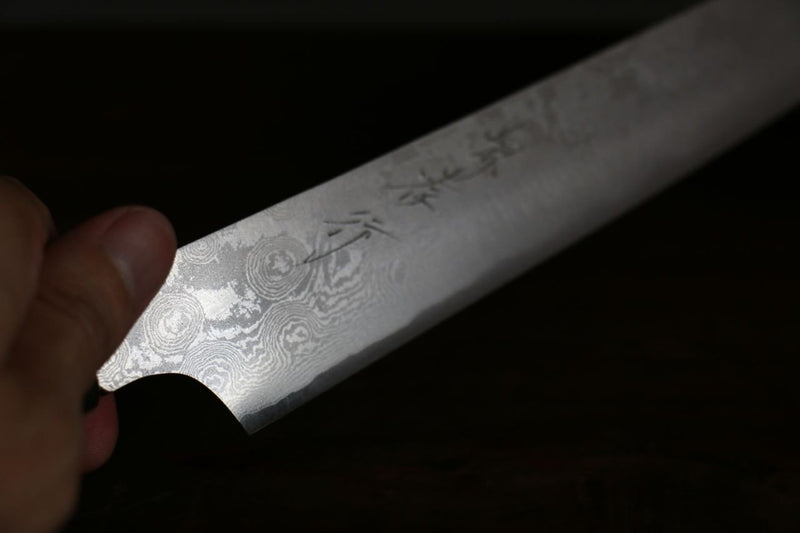 Sakai Takayuki Acier argenté NO.3 Damas Kengata Yanagiba  270mm Manipuler - japanny-FR