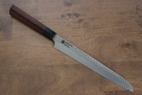 Seki Kanetsugu Heptagon Bois VG10 Martelé couteau à pain  210mm Bois de Pakka (Heptagonale) Manipuler - japanny-FR