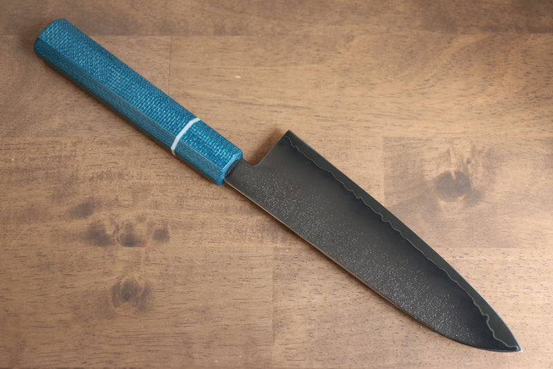 Seisuke VG5 Nashiji Teinture noire Santoku  165mm Toile Micarta Bleue Manipuler - japanny-FR