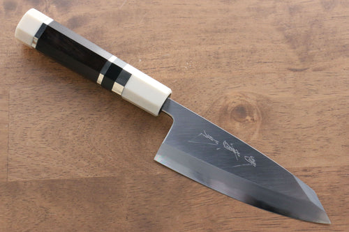 Jikko Shiko Acier Bleu Kiritsuke Deba  120mm Ebène avec double anneau Manipuler - japanny-FR