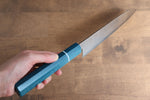 Seisuke VG5 Nashiji Teinture noire Santoku  165mm Toile Micarta Bleue Manipuler - japanny-FR