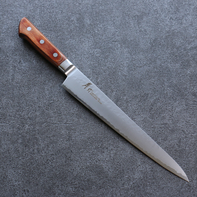 Sakai Takayuki VG5 Martelé Sujihiki  240mm Bois de Pakka marron Manipuler - japanny-FR