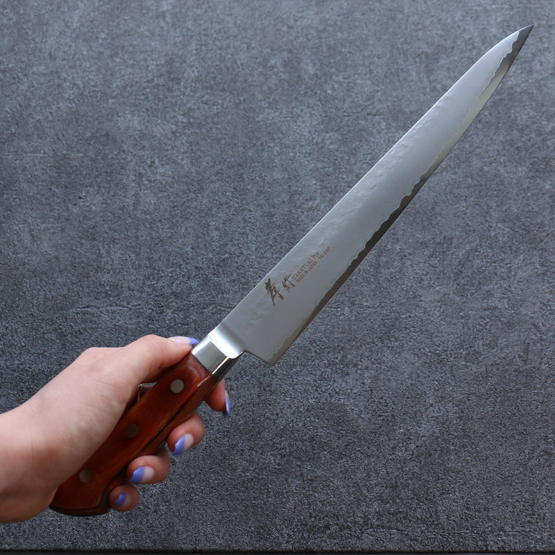 Sakai Takayuki VG5 Martelé Sujihiki  240mm Bois de Pakka marron Manipuler - japanny-FR