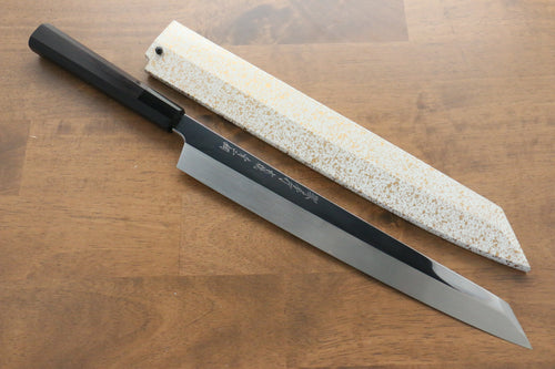 Sakai Takayuki Hien Acier Bleu No.2 Honyaki Finition en miroir Kiritsuke Yanagiba  300mm Bois d'ébène Manipuler Avec gaine - japanny-FR