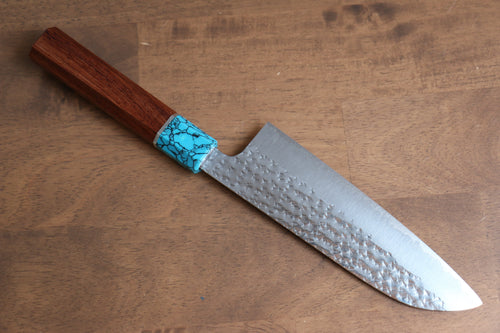 Yu Kurosaki Senko R2/SG2 Martelé Santoku  165mm Shitan(férule:turquoise avec anneau) Manipuler - japanny-FR