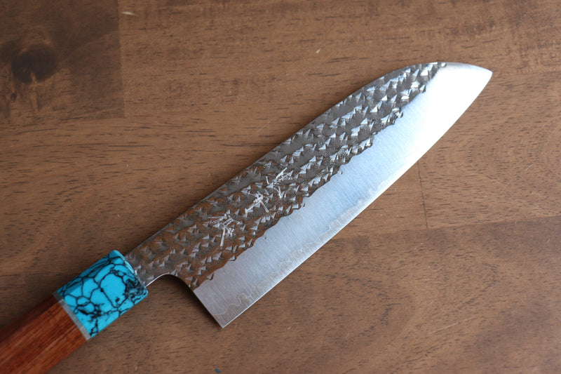 Yu Kurosaki Senko R2/SG2 Martelé Santoku  165mm Shitan(férule:turquoise avec anneau) Manipuler - japanny-FR