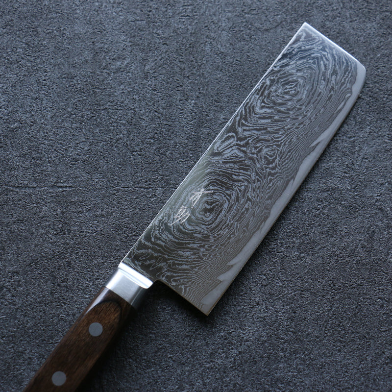 Seisuke Nami AUS10 Finition miroir Damas Nakiri  165mm Bois de Pakka marron Manipuler - japanny-FR