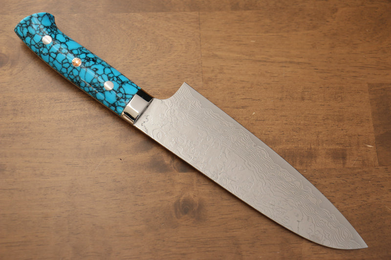 Takeshi Saji R2/SG2 Finition en diamant Santoku  180mm Bleu turquoise  Manipuler - japanny-FR