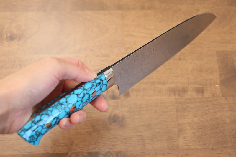 Takeshi Saji R2/SG2 Finition en diamant Santoku  180mm Bleu turquoise  Manipuler - japanny-FR