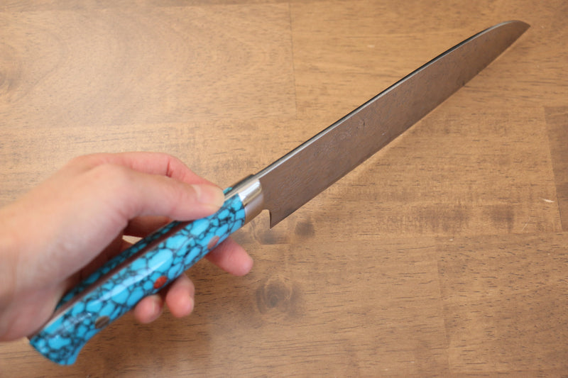 Takeshi Saji R2/SG2 Finition en diamant Santoku  180mm Bleu turquoise  Manipuler - japanny-FR
