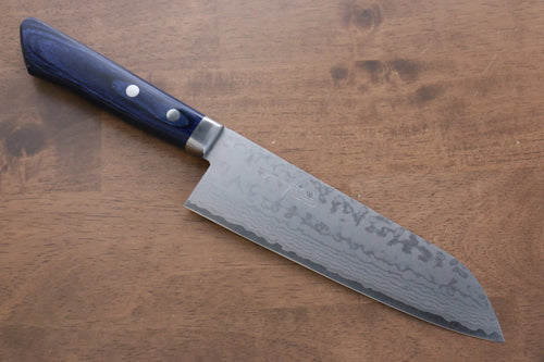 Kunihira Sairyu VG10 Damas Santoku  170mm Bois de pakka bleu Manipuler - japanny-FR