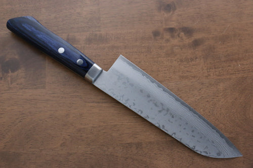 Kunihira Sairyu VG10 Damas Santoku  170mm Bois de pakka bleu Manipuler - japanny-FR