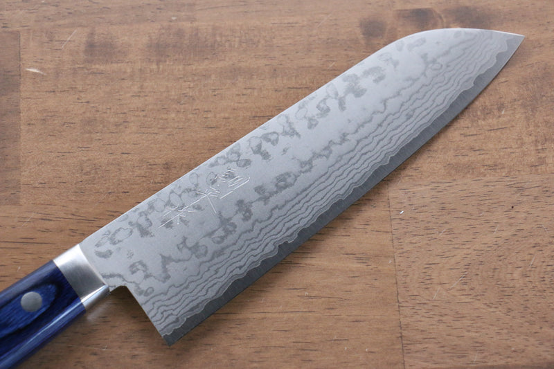 Kunihira Sairyu VG10 Damas Santoku  170mm Bois de pakka bleu Manipuler - japanny-FR