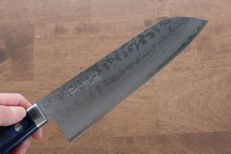 Kunihira Sairyu VG10 Damas Santoku  170mm Bois de pakka bleu Manipuler - japanny-FR