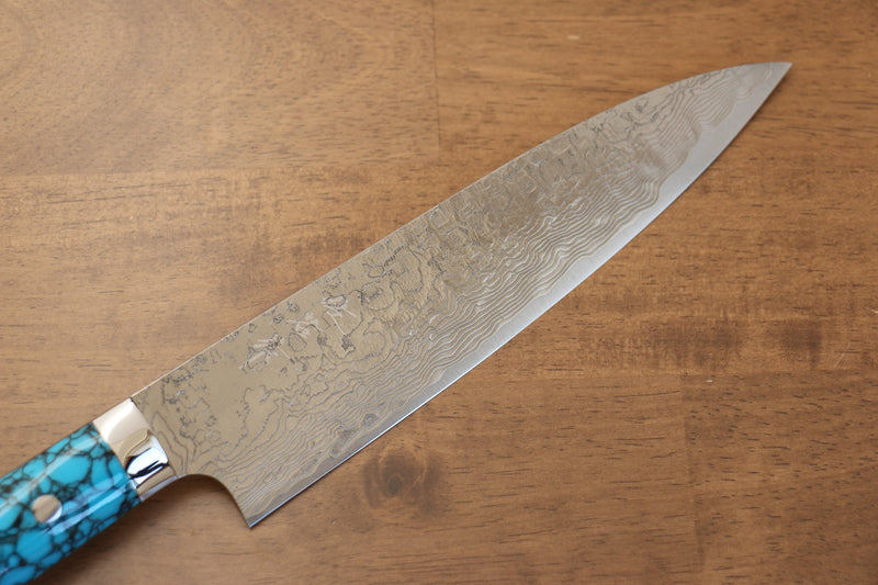 Takeshi Saji R2/SG2 Finition en diamant Gyuto  210mm Bleu turquoise  Manipuler - japanny-FR