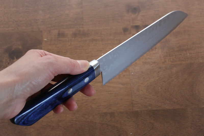 Kunihira Sairyu VG10 Damas Santoku  170mm Bois de pakka bleu Manipuler - japanny-FR