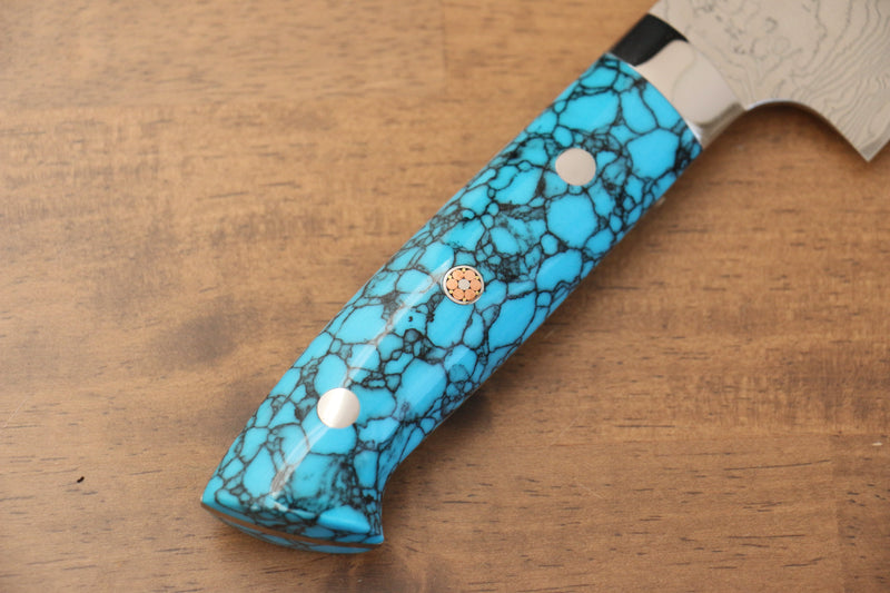 Takeshi Saji R2/SG2 Finition en diamant Gyuto  210mm Bleu turquoise  Manipuler - japanny-FR