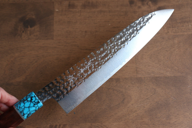 Yu Kurosaki Senko R2/SG2 Martelé Gyuto  210mm Shitan(férule:turquoise avec anneau) Manipuler - japanny-FR