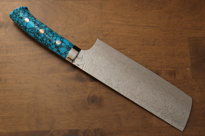 Takeshi Saji R2/SG2 Finition en diamant Nakiri  170mm Bleu turquoise  Manipuler - japanny-FR