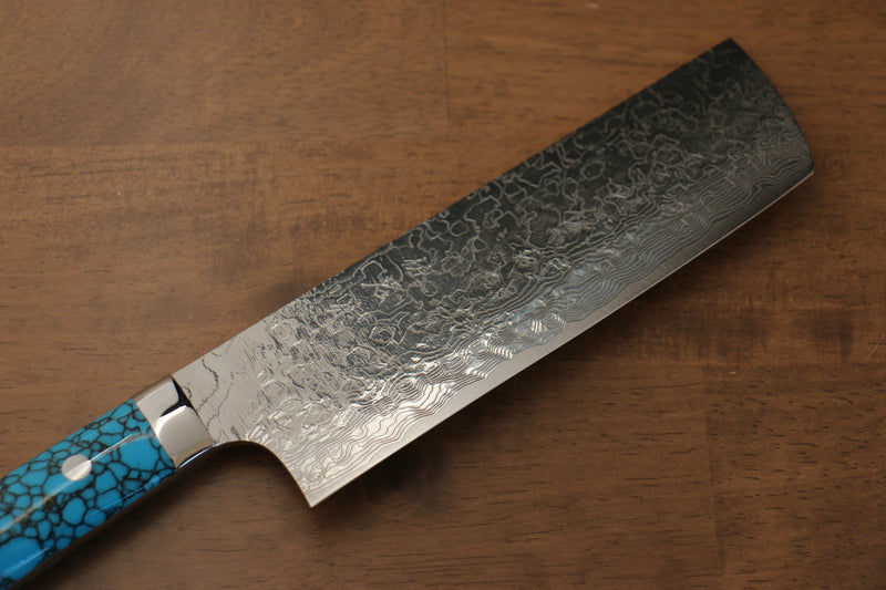 Takeshi Saji R2/SG2 Finition en diamant Nakiri  170mm Bleu turquoise  Manipuler - japanny-FR