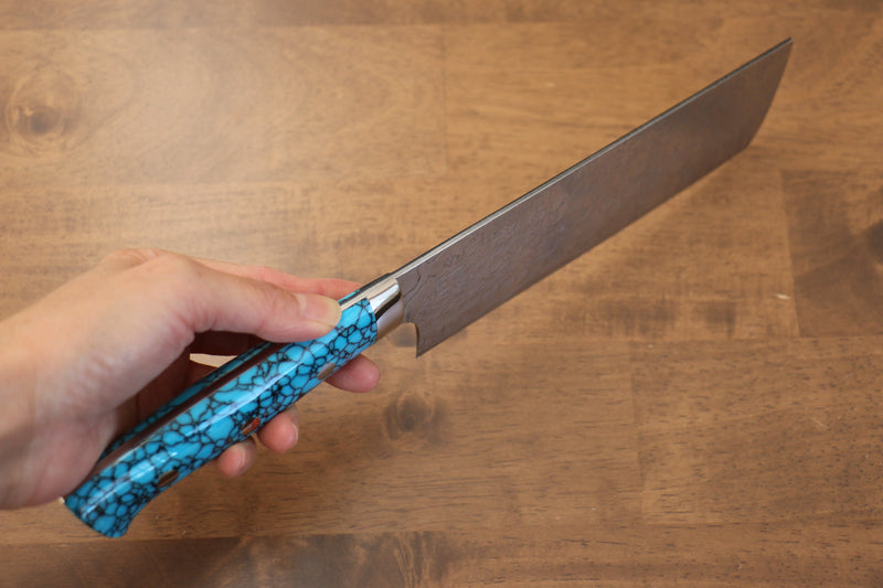 Takeshi Saji R2/SG2 Finition en diamant Nakiri  170mm Bleu turquoise  Manipuler - japanny-FR