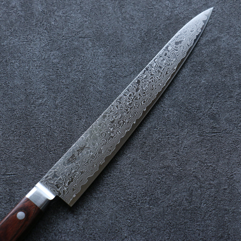 Seisuke Mokusei ZA-18 Finition miroir Damas Sujihiki  240mm Bois de Pakka marron Manipuler - japanny-FR