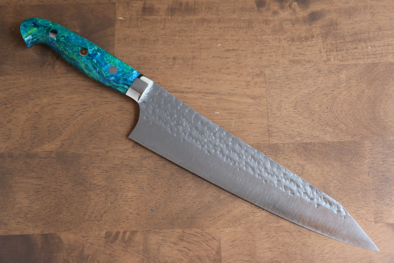 Yu Kurosaki Senko Ei R2/SG2 Martelé Gyuto  210mm Acrylique bleu vert Manipuler - japanny-FR