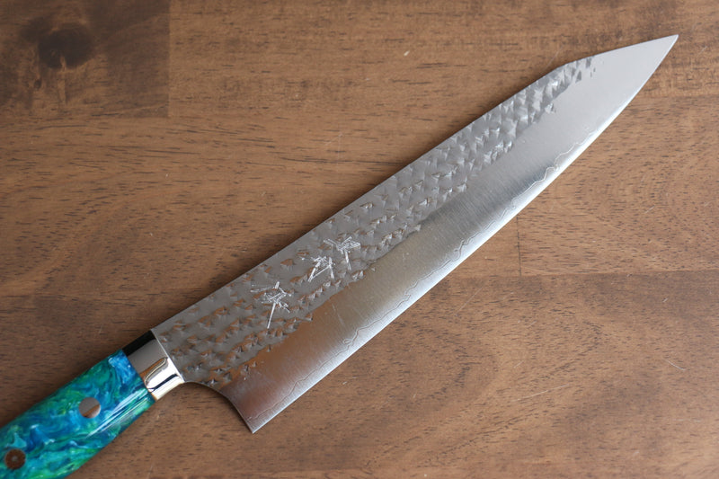 Yu Kurosaki Senko Ei R2/SG2 Martelé Gyuto  210mm Acrylique bleu vert Manipuler - japanny-FR