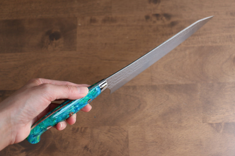 Yu Kurosaki Senko Ei R2/SG2 Martelé Gyuto  210mm Acrylique bleu vert Manipuler - japanny-FR