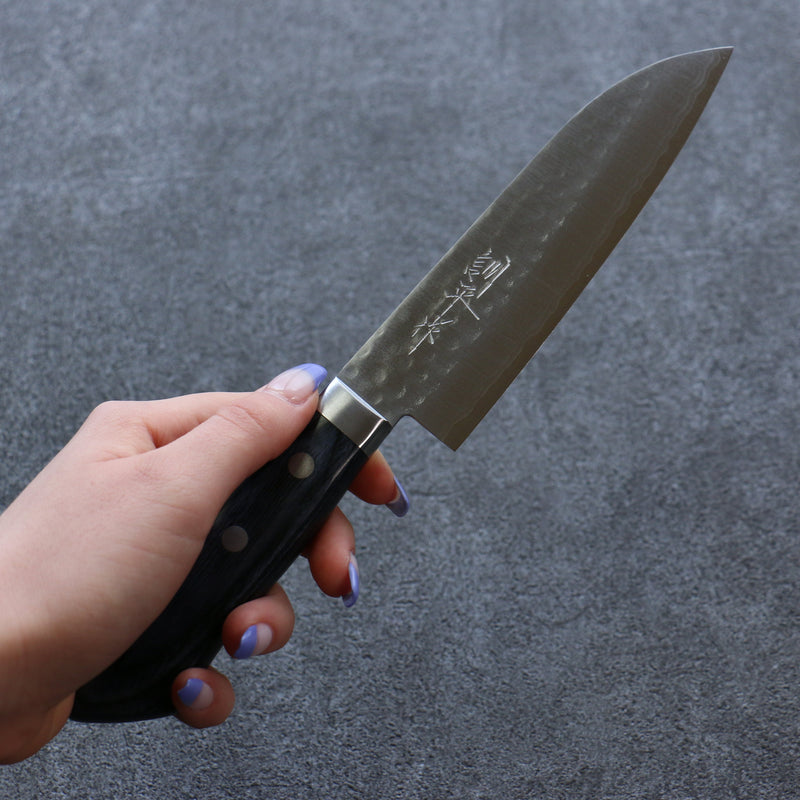 Kunihira Tanryu VG10 Martelé Petit Santoku  130mm Bois de pakka bleu Manipuler - japanny-FR