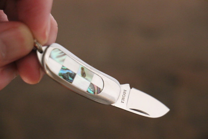 Moki Mini Pendant Pocket Knife w/ Checkered White Mother of Pearl and Abalone - japanny-FR