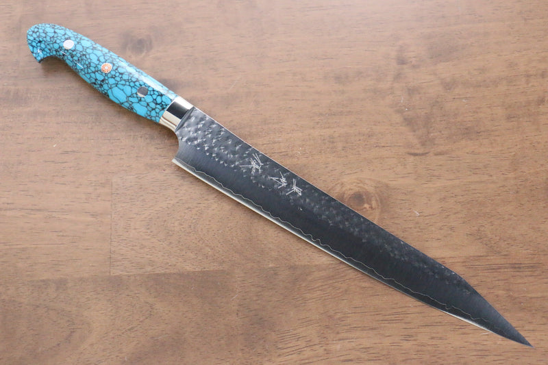 Yu Kurosaki Senko R2/SG2 Martelé Sujihiki  240mm Turquoise Manipuler - japanny-FR