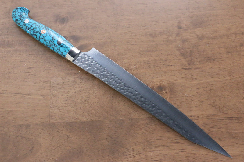 Yu Kurosaki Senko R2/SG2 Martelé Sujihiki  240mm Turquoise Manipuler - japanny-FR