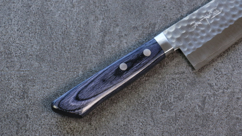 Kunihira VG1 Martelé Santoku  170mm bleu marine de pakka noir Manipuler - japanny-FR