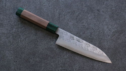 Seisuke Super Bleu Martelé Santoku  165mm Noix(double bague vert ) Manipuler - japanny-FR