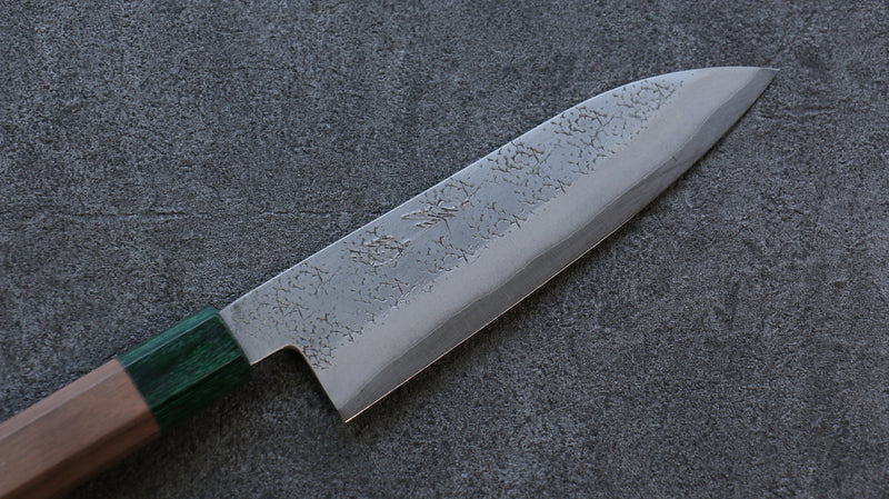 Seisuke Super Bleu Martelé Santoku  165mm Noix(double bague vert ) Manipuler - japanny-FR