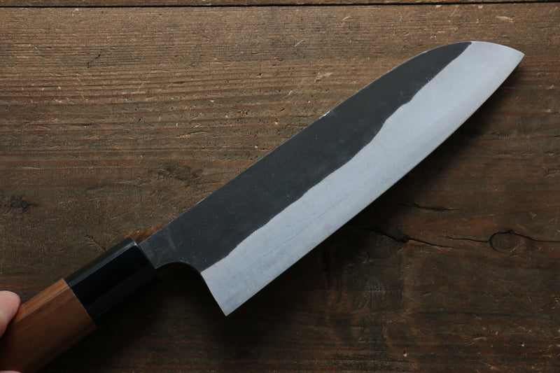 Shungo Ogata Acier Blanc No.2 Finition noire Santoku  165mm Noix Manipuler - japanny-FR