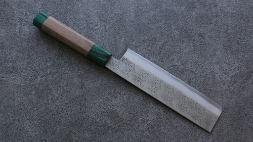 Seisuke Super Bleu Martelé Nakiri  165mm Noix(double bague vert ) Manipuler - japanny-FR