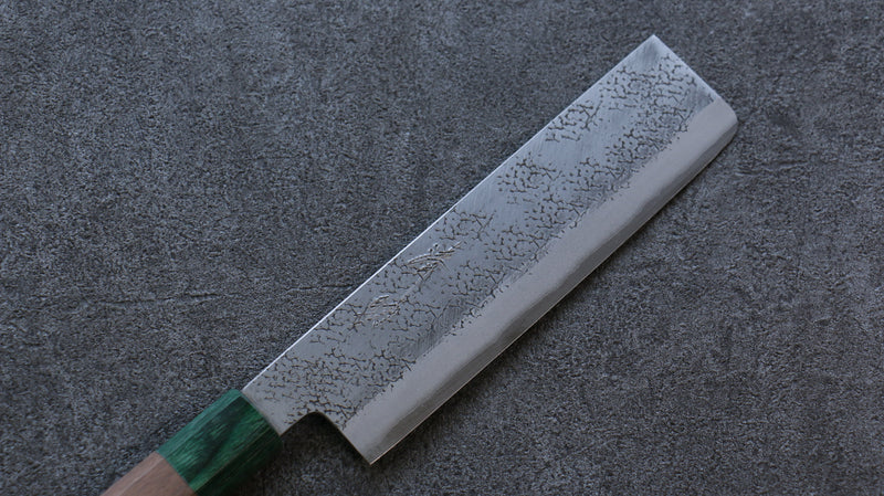 Seisuke Super Bleu Martelé Nakiri  165mm Noix(double bague vert ) Manipuler - japanny-FR