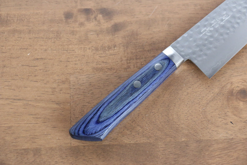 Kunihira VG1 Martelé Santoku  170mm Bois de pakka bleu Manipuler - japanny-FR