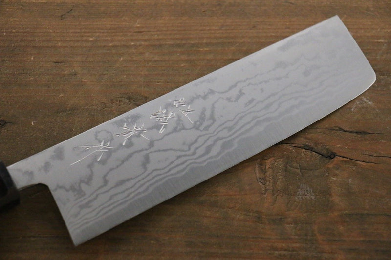 Shigeki Tanaka Acier Bleu No.2 Damas Nakiri  165mm Noix Manipuler - japanny-FR