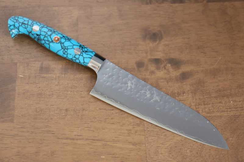 Yu Kurosaki Senko R2/SG2 Martelé Petit Santoku  150mm Turquoise Manipuler - japanny-FR