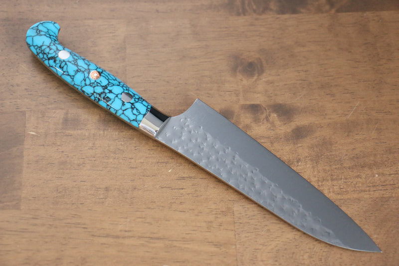 Yu Kurosaki Senko R2/SG2 Martelé Petit Santoku  150mm Turquoise Manipuler - japanny-FR